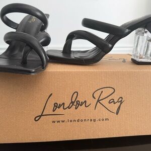 London Rag Black Sandals with Straps and Transparent Block Heel